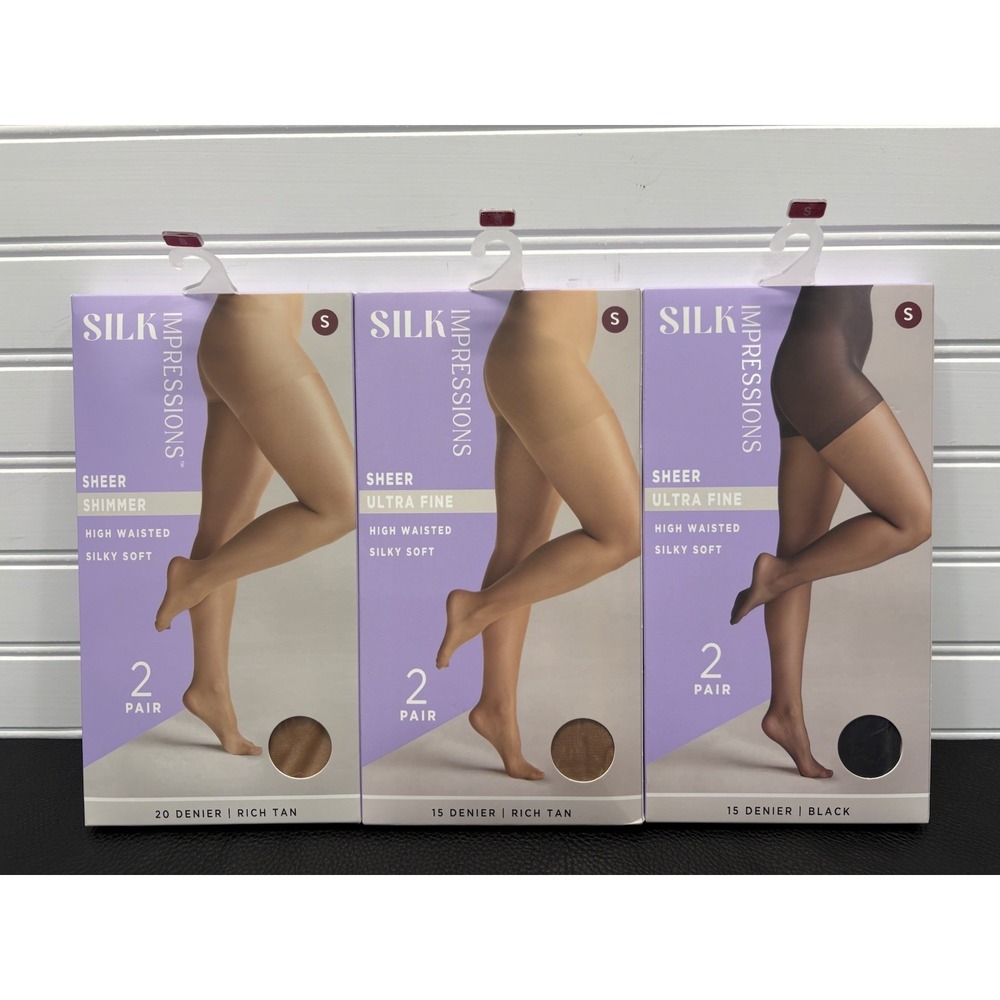 Lot 6 pairs Silk Impressions Pantyhose Sz SM Sheer Rich Tan & Black